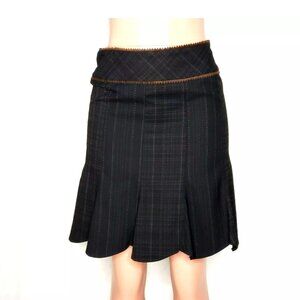 Nanette Lepore Flared Plaid Skirt Black Brown Scalloped Hem